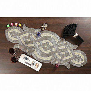 13x36 Inches Silver Beaded Glitz Fancy Embroidery Table‎ Runner